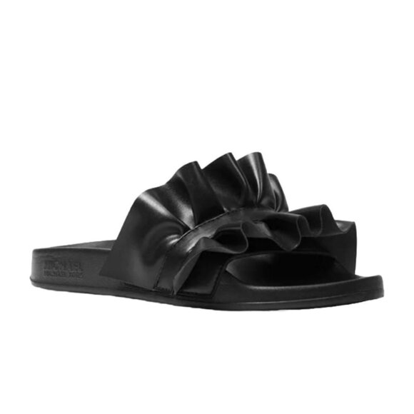 Michael Kors Shoes - MIchael Kors Bella Leather Ruffle Slide Sandal Size 6 Black
